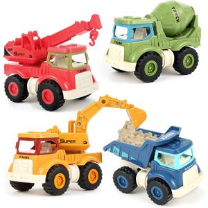 Construction Toys for 2 3 4 5 Years Old Boys Girls Kids Toddlers, Sandbox Excavator Toy Construction Truck Toys Vehicles Dump Crane Cement Mixer Truck, Christmas Birthday Gifts