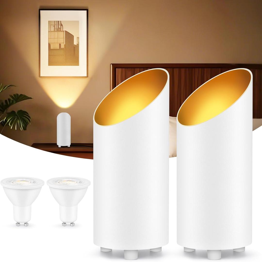 2 Pack Uplighting Indoor, 7W Floor Can Lights with 2700K LED GU10 Bulbs, IP44 Waterproof Uplights Spotlight for Dark Corner Sofa House Plant Wall Artwork Indoor, 6.5FT Plug Cord & Foot Switch