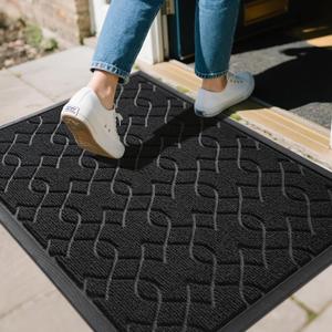 Yimobra Large Door Mat 36x24, All-Season Waterproof Doormat Outdoor Entrance, Heavy Duty Non-Slip Outside Door Mat for Garage Patio Proch Entryway Indoor, Easy Clean, Black