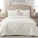 Exclusivo Mezcla 3-Piece Ultrasonic Queen Size Quilt Set, Lightweight Bedspreads Modern Striped Coverlet Set for All Seasons (96"x88", White), 2 Pillowcases, 19×26inch