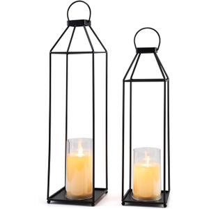 Outdoor Lantern Decorative 21.5" 18.3" Candle Lantern Set of 2 Porch Lantern Decorative Front Porch Lantern Tall Floor Lanterns Decor Indoor Battery Powered Candle Lantern Decor for Indoor Outdoor