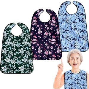 VOPHIA Adult Bibs for Women Washable Bib Reusable Waterproof Clothing Protector with Optional Crumb Catcher (Lily Green 3pack)