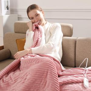 Heated Blanket Electric Throw 50"x60" Heating Blanket 450gsm Ribbed Flannel Sherpa Ultra-Soft with 5 Heating Levels and 4 Hour Auto Off, ETL & FCC Certified Electric Blanket, Great Winter Gift, Pink