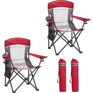 HIGH POINT SPORTS Oversized Portable Mesh Camping Folding Chair, Twin Pack