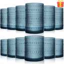 Vintage Glassware Drinking Glasses Set Of 12, Blue 14Oz & 11Oz Hobnail Glass Cups Classic Bubble Texture Old Fashioned Glassware For Beer, Cocktails, Whiskey & Juice Drinks, Dishwasher Safe