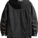 DOSLAVIDA Men's Distressed Denim Jacket Unisex Button Down Jean Coat Casual Long Sleeve Trucker Hooded Jackets Outwear (Black, XL)