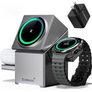 ZEEHOO 3 in 1 Charging Station for Samsung, Qi2 Certified,15W Fast charging, Rotating Wireless Charger Stand Compatible for Samsung Galaxy S25/S24/S23/S22/S21/Note20 Galaxy Watch7/6/5/4/3 Galaxy Buds3