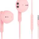 Kimwood Wired Earbuds with Microphone, Wired Earphones in-Ear Headphones HiFi Stereo, Powerful Bass and Crystal Clear Audio, Compatible with iPhone, Android, Computer Most with 3.5mm Jack (regular, Pink)