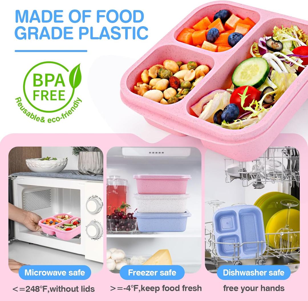 Bento Box [Portion Size], 3 Pack Snack Containers with 3 Compartments for Meal Prep & On-the-Go [School, Travel], Lunchable Container Reusable and BPA-Free