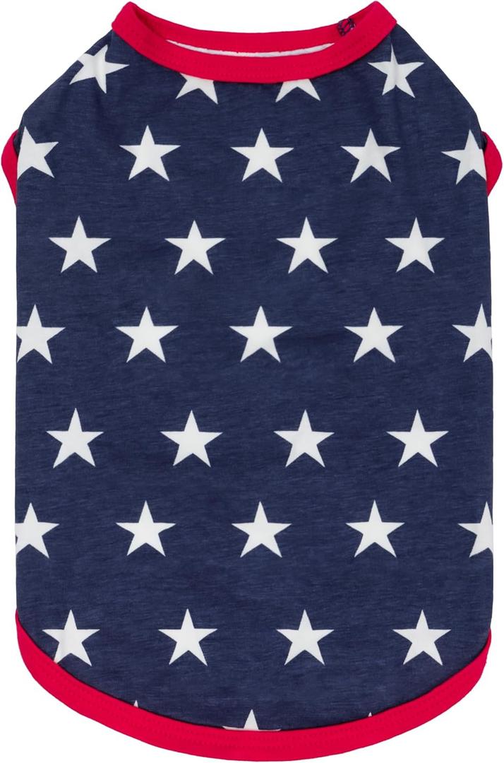 Fitwarm Patriotic Star Dog Shirt for 4th of July, Memorial Day, Independence Day, Holiday Dog Clothes for Small Dogs Boy Girl, Pet Cat Outfit, 100% Breathable Cotton, Red, Navy Blue, White, Medium