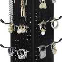 Black Rotating Pegboard Display Stand Pegboard Spinner Organizer(NO HOOKS), 4 x 4 x 12 Inches Four Sided Retail Display Racks Revolving Metal Display Turntable for Jewelry, Accessories, Crafts