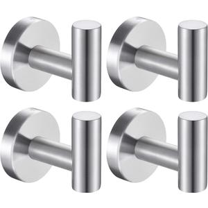 Bath Towel Hooks Robe Hook Holder Wall Mount Heavy Duty Wall Hooks SUS 304 Stainless Steel Coat Hook Closet Door for Bathroom Bedroom Hotel Kitchen Garage Pool 4 Pack (Brushed Nickel) (Silver)
