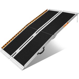 FACHNUO 5 Feet Portable Wheelchair Ramp, Non-Skid Aluminum Handicap Ramps with Handle, Folding Threshold Wheel Chair Ramp for Home Steps, Stairs, Entry, Threshold, Doorways, Scooter, 800LBS Capacity (5FT(Using height 5-15''))
