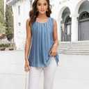 Timeson Sleeveless Tops for Women Dressy: Summer Ladies Tops and Blouses - Womens Tunics To Wear With Leggings - Chiffon Tank Tops Loose Fit Business Casual Clothes Flowy Polyester Shirts Gray Blue M (M)