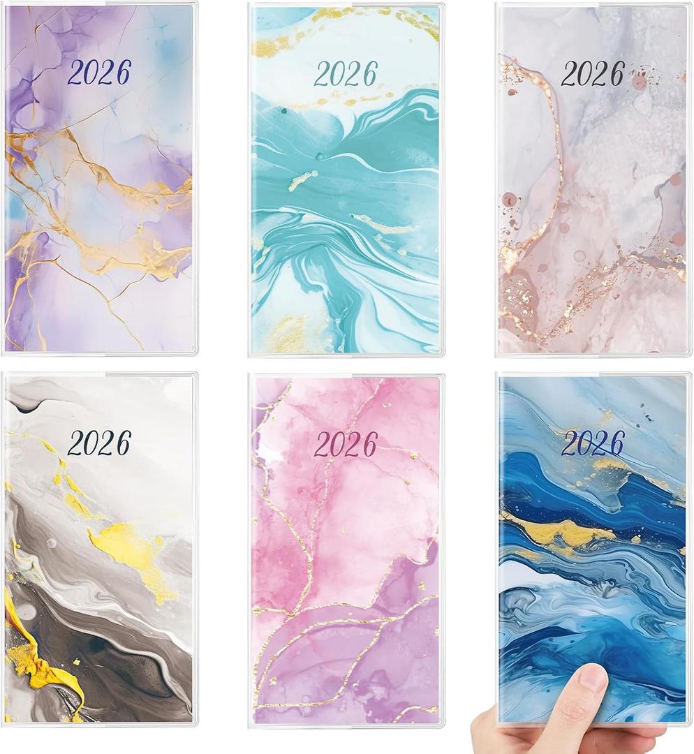 ReliThick 6 Pcs 2026 Pocket Calendar for Purse Monthly Planner Notebook Small Pocket Calendar Journals Notepads Appreciation Present Gift for Women Teacher School Office (Marble Style)
