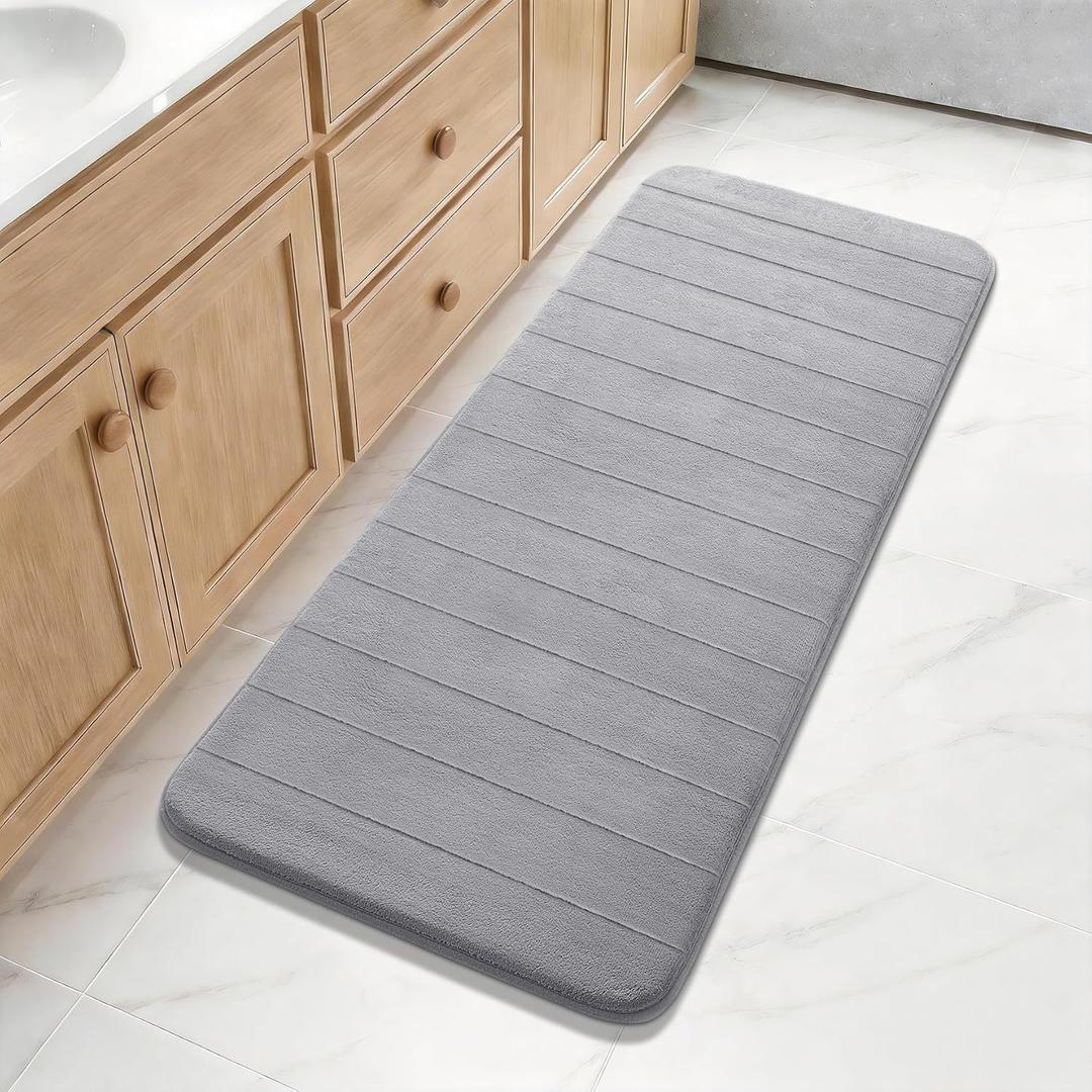 Yimobra Bathroom Runner 55"x24", Non Slip Memory Foam Bath Mat, Super Soft Water Absorbent Hallway Carpet, Machine Washable Rug for Vanity Tub Shower, (Grey)