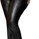 RoseSeek Women's Plus Size PU Leather Pants Flare Leggings High Waisted Bodycon Pants Baddie Outfits (X-Large Plus, Black)