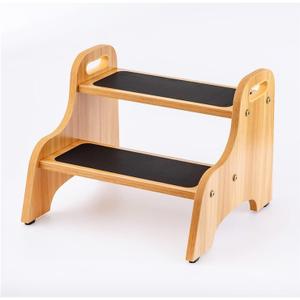 StrongTek Wooden 2 Step Stools for Kids, Safe Non-Slip Surface with Handles, 350 lbs Capacity, Portable Toddler Stepping Stool for Bathroom Kitchen and Bedroom (Natural)