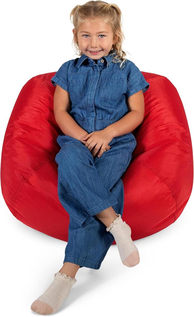 Big Joe Classic Bean Bag Chair for Kids Bedroom and Reading Nook, Easy-Clean Red, Durable Nylon Polyester Blend, 2 feet Refillable, Single