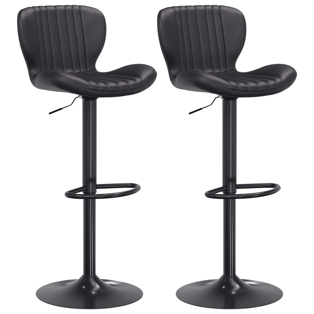 Shintenchi Bar Stools Set of 2 Modern Swivel Bar Chairs Adjustable Hydraulic Bar Stool Square Counter Height Stool Set Easy Assembly for Bar, Dining Room, Kitchen Black