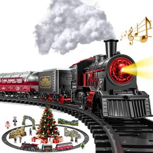 Christmas Train,Train Set for Kids Ages 4-8 Christmas Train Sets for Around The Tree,Electric Toys with Smokes Lights and Sound,Toddler Model Trains for 3 4 5 6 7 8+ Years Old Kids Gifts