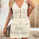 Saodimallsu Womens Crochet Swim Cover Up 2 Piece V Neck Sleeveless Front Tie Crop Tops Beach Mini Skirt Coverup Set (White)