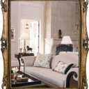 OIGUMR Square Wall Mirror Vintage Mirror Gold Mirror (Vintage Gold, 16.5 x 13.5 inch)