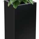 KOL Galvanized Steel Planter - 30" H. Black Powder Coated Rectangle Metal Planter Garden Box, Tall Heavy Duty Modern Flower Plant Pot - Indoor & Outdoor Commercial & Residential (12" Lx12 Wx30 H)