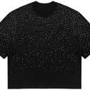 WDIRARA Men's Sparkle Rhinestone T-Shirts Crew Neck Short Sleeve Tee Party Club Rave Top, L
