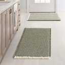 MIULEE Set of 2 Waffle Bathroom Rugs, Boho Bath Rugs Non Slip Washable, Super Absorbent Bath Mats, Ultra Soft Rubber Backed Shower Mats for Bathroom Floor, Tub, Green & Cream, 17x24 Inch