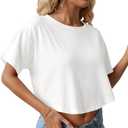 Crop Tops for Women Short Sleeves T Shirts Casual Crewneck Curved Hem Loose Fit Summer Basic Tees 2026 (White, L)