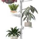Hershii 7-Layer Tension Pole Plant Stand Indoor Decorative Display Rack Stands for Flower Pots Floor to Ceiling Adjustable Hanging Corner Shelf (6 Trays & 1 Hook, Ivory)