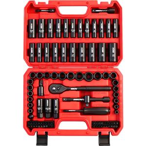 96-Piece 3/8" Drive Impact Socket Wrench and Bit Set, SAE 5/16-3/4 & Metric 8-22mm, Cr-V Standard & Deep Sockets, Power Bits, Ratchet Handle, Universal Joint, Bit Holder, Adapters, Spark Plug Socket