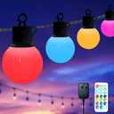 RGB Outdoor Patio String Lights - 33FT Waterproof LED With Remote Control - Color Changing Christmas Halloween Lights - 15 Shatterproof Bulbs