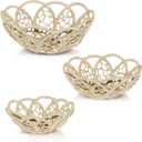 India Handicrafts 20677 Natural BoHo Brown Flower 14.5 inch Jute Decorative Storage Accent Basket Set of 3
