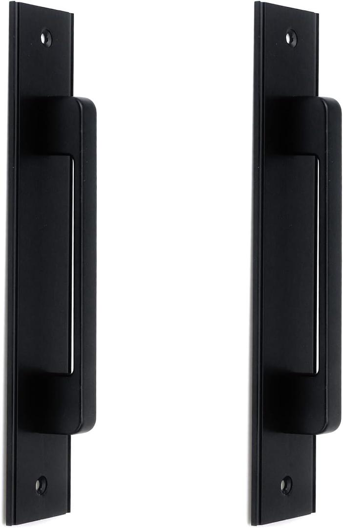 2PCS Sliding Door Pull Handle Closet Door Handles with Plate Barn Door Handle Round, Punch-free Drawer Pulls with Screws, (7" Hole Center, Black) (Polished Black2)
