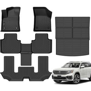 Wailtnb-Floor Mats & Cargo Mat Custom for Volkswagen Atlas 6 Seats Bucket Seating 2026-2018 All Weather Protection Waterproof TPE Rubber Car Floor Liners Full Set 2025