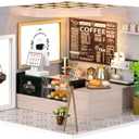 TuKIIE DIY Miniature Dollhouse Kit with Furniture, 1:24 Scale Creative Room Mini Wooden Doll House Accessories Plus Dust Proof for Kids Teens Adults(Coffee Shop)