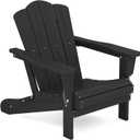 KINGYES Folding Adirondack Chair, HDPE All-Weather Patio Chairs, Wooden Textured Lawn Chair for Poolside, Backyard, Deck, Fire Pit, Black 