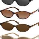 Retro Oval Cat Eye Sunglasses for Women Y2k Designer Trendy Narrow Shades UV protection Sun Glasses (4packblack/Gray+tortoise/Gradient Tea+brown/Brown+khaki/Tea))