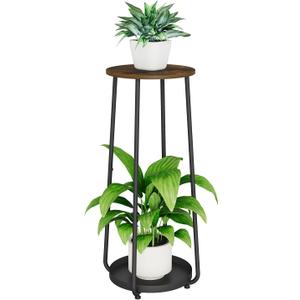 YINMIT Plant Stand Indoor, 2 Tier Wood Plant Stand, 30" Tall Vertical Flower Pot Stand, Round Corner Plant Shelf, Planter Pot Holder for Balcony Garden Patio Living Room