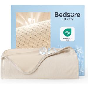 Bedsure Summer Cooling Beige Throw Blanket for Hot Sleepers with Sports Mesh Design, Arc-Chill Q-Max 0.4 Lightweight Breathable Ice Cold Blanket Throws for Night Sweats, 50 x 70 Inches