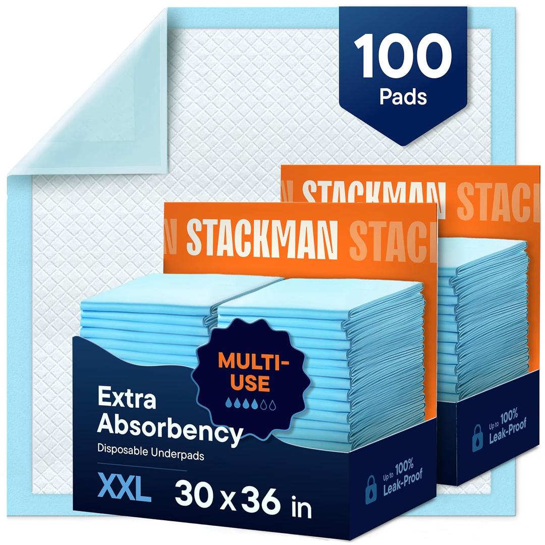 Chucks Pads Disposable Adult Underpads [100-Pack] 30"x36" XXL Extra-Large Super-Absorbent Incontinence Bed Pads – Mattress Protector Pee Pads for Adults, Kids & Pets – Bed Protection & Training