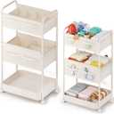 Baby Diaper Caddy, Premium Metal& Felt Movable Cart with Dividers for Newborn Nursery Essentials, Large Capacity Rolling Diaper Storage Caddy Organizer for Changing Table &Crib, Easy Assembly- Beige