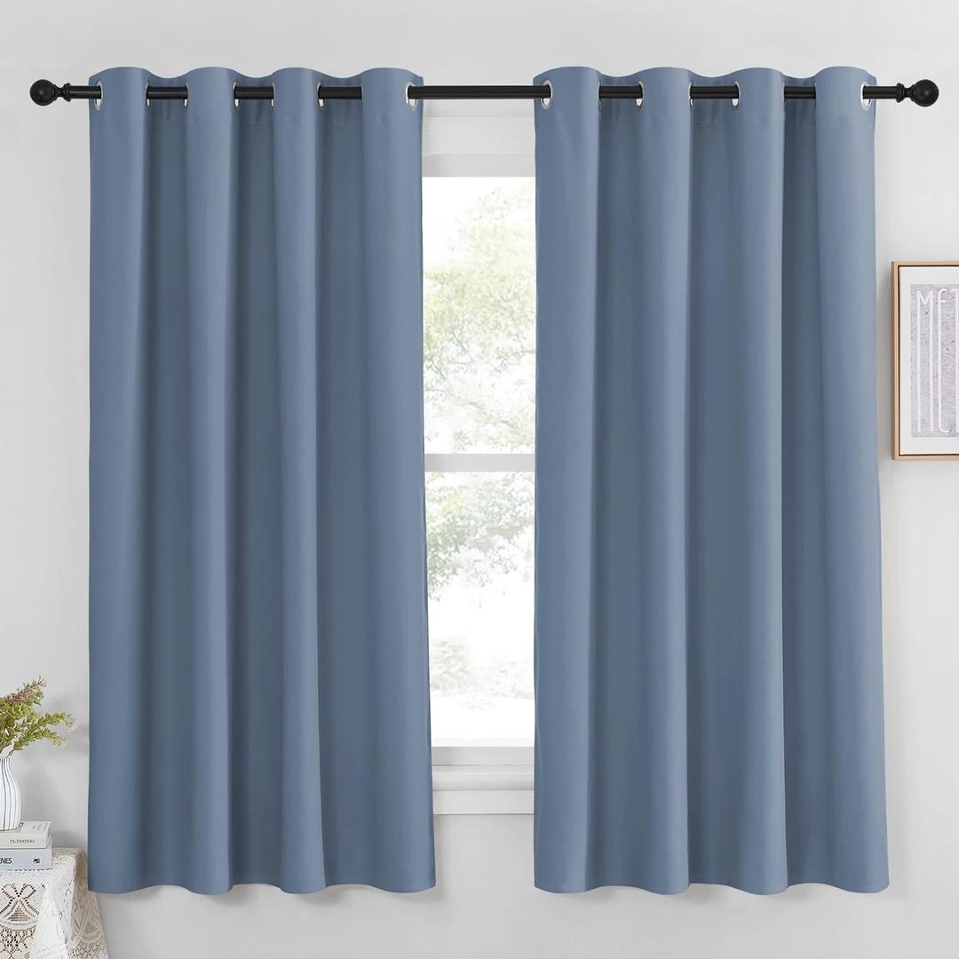 NICETOWN Blackout Curtain & Drape - (Stone Blue Color) Noise Reduction Drapery Energy Saving for Bedroom/Kids Room, 52 x 63 inches, 1 Piece