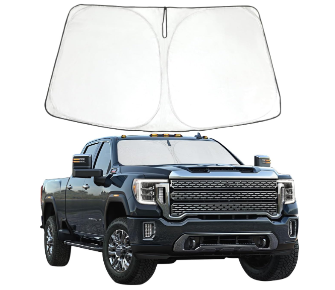 ROCCS Foldable Windshield Sunshade fit for 2019 2020 2021 2022 2023 2024 2025 2026 GMC Sierra 1500 2500 3500 SLT AT4 Denali,Front Window Sun Shade Shield Cover UV Ray Reflector Sun Visor
