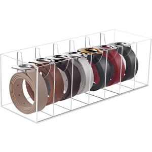 JASGOOD Acrylic Belt Organizer for Closet- 7 Compartments Clear Storage Container Display Holder for Belts, Ties, Watches, Bracelets, Jewelry,Make up and Accessories