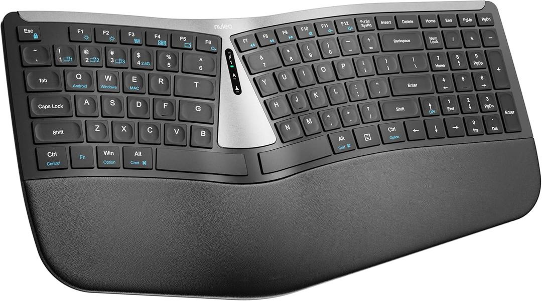 Nulea RT07B Wireless Ergonomic Keyboard - Split Keyboard, Wrist Rest, Natural Typing, Bluetooth and USB Connectivity, USB-C Rechargeable, Compatible with Windows, Mac (Silver Black)