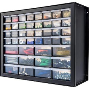 IRIS USA Screw Tool Organizer Small Parts Cabinet, 44-Drawer, Electronics Hardware Nuts and Bolts Plastic Storage Drawers Garage Storage, Stackable Bead Craft Organizer Building Bricks Sorter, Black