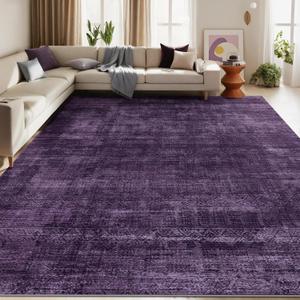 Kokia Abstract Area Rugs 9x12 Bedroom Washable Decor Low Pile Non-Slip Non-Shedding Indoor Carpet Foldable Stain Resistant Floor Mat Living Room Dining Room, Purple Rug, Oslo Dusty